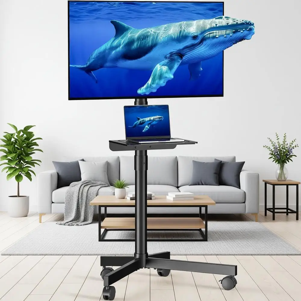 

Регулируемая по высоте передвижная подставка для телевизора с диагональю экрана 23-60 дюймов, максимальная нагрузка 88 фунтов, VESA 400x400 мм, черная