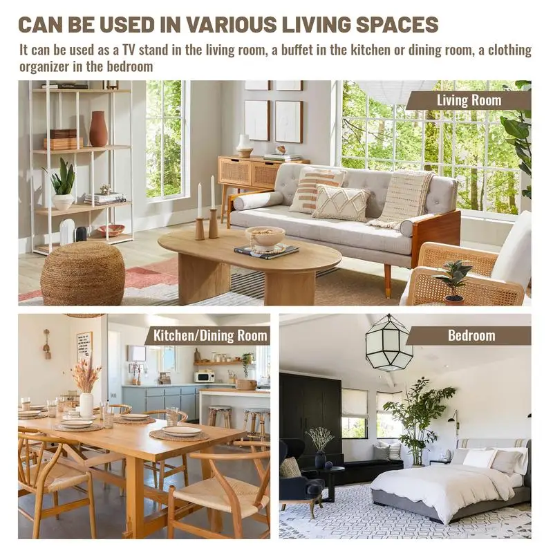 Armário moderno preto e branco de 4 portas, suporte de TV elegante para solução de armazenamento de sala de estar