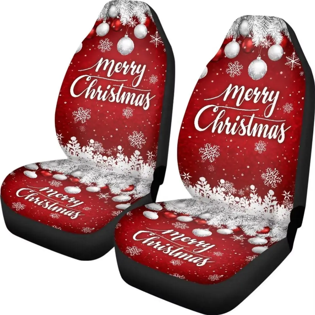 Merry Christmas Car Seat Covers for Women Snowflake Universal Vehicle Seat Protector 2 Pcs Captain Chair Seat Cover