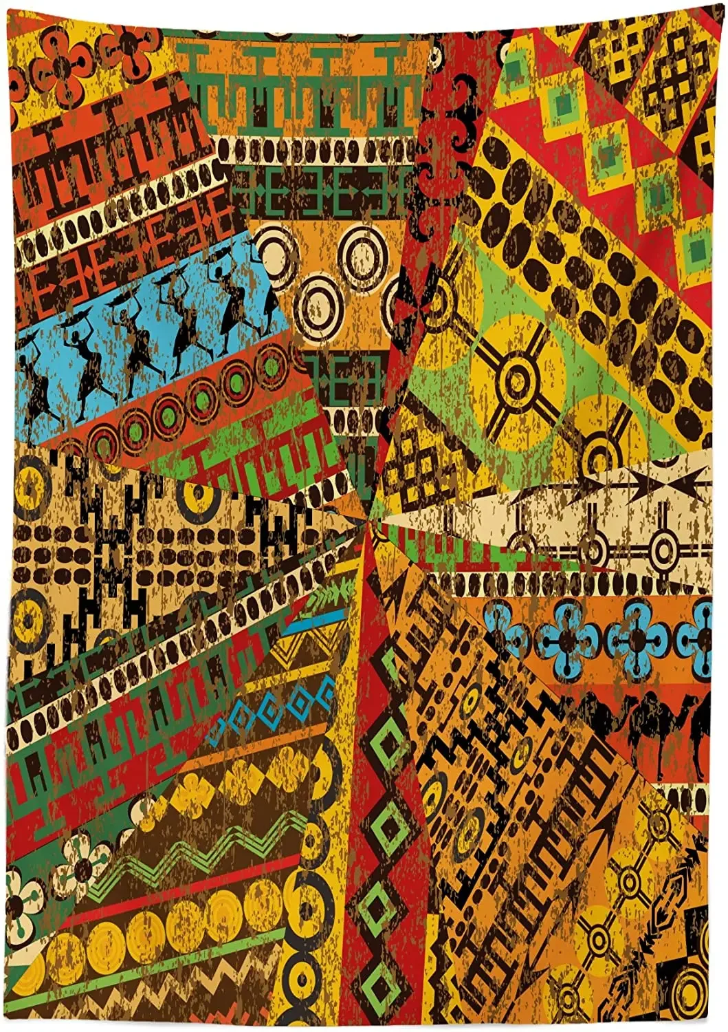 Design African Grunge Collage with Motifs Traditional Art Ornate Geometric Dining Room Kitchen Custom Table Cover