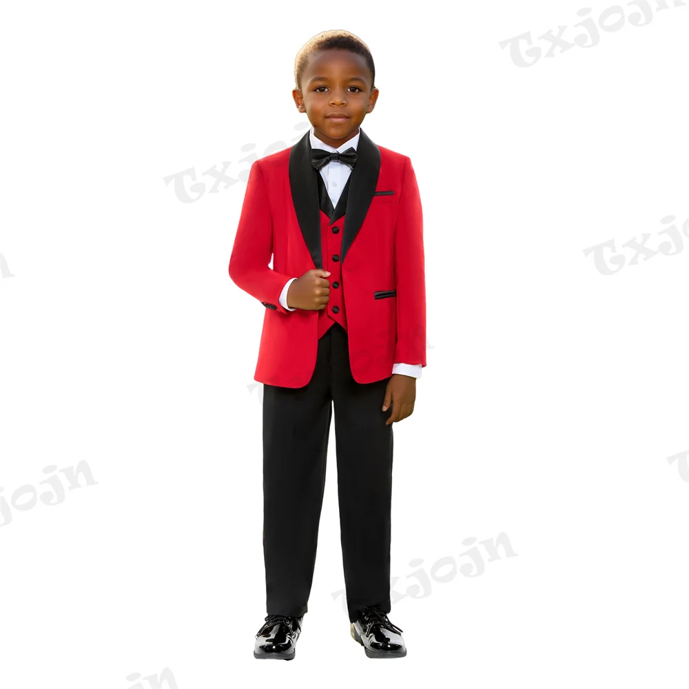 Hot Sale Red Boys Suits For Christmas New Year Classic Kids 4 Pieces Wedding Birthday Prom Elegant Child Tuxedo School Activity