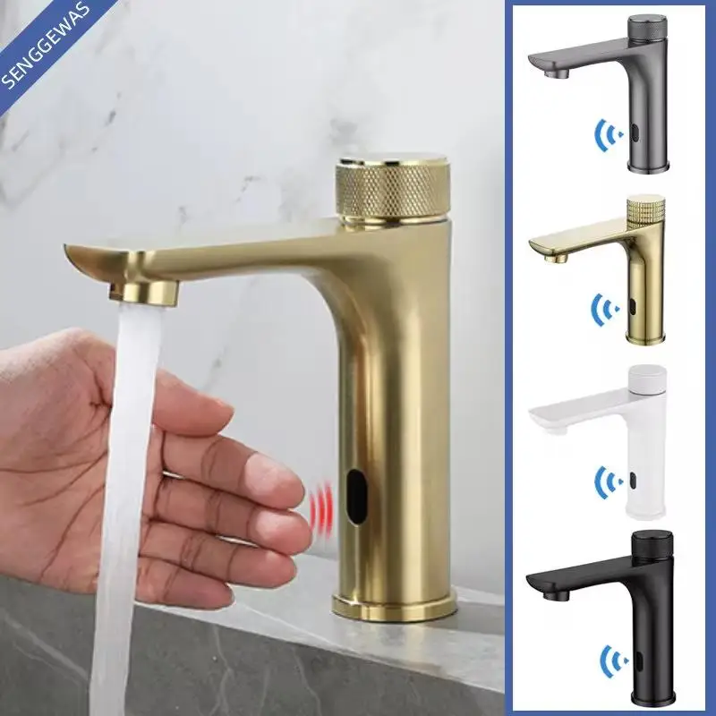 

Smart Bathroom Sink Faucet Brushed Gold Automatic Smart Bathroom Mixer Touchless Tap Toilet Tapware Infrared Sensor Vanity Taps