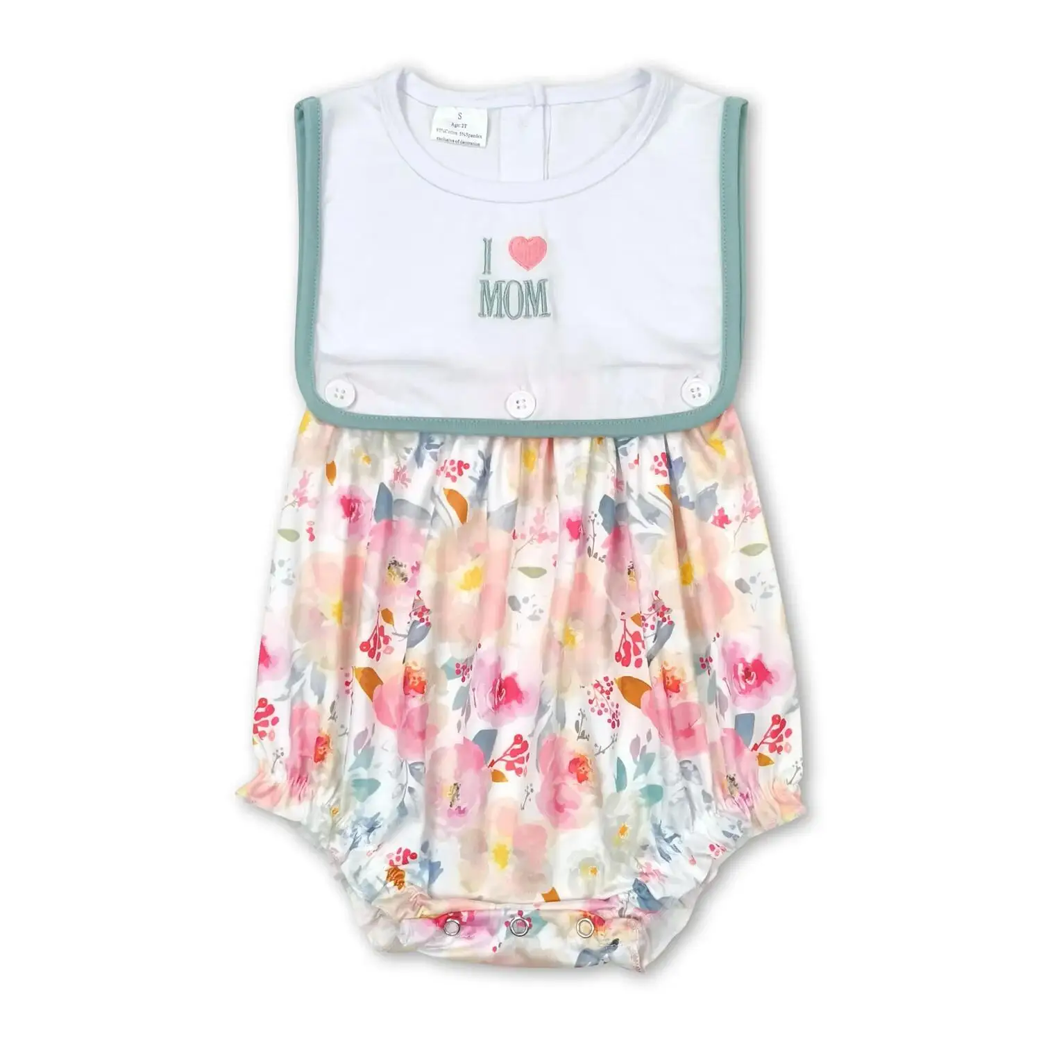 

Floral Baby Girls Romper 'I Love Mom' Design Summer Sleeveless Outfit for Infants Comfortable Cotton Clothing for Little Girls