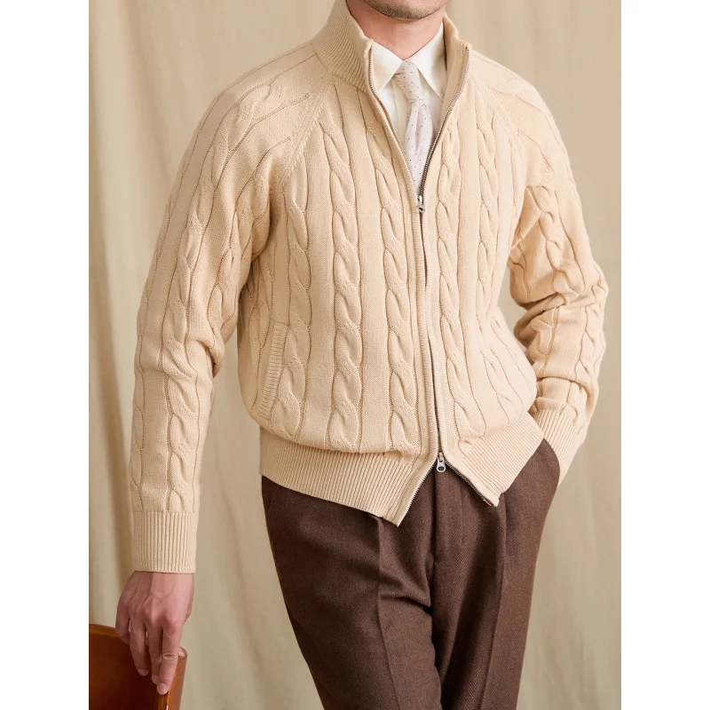 

Mr. Lu San Чистый хлопковый вязаный свитер с воротником-стойкой и длинными рукавами, короткий винтажный теплый универсальный повседневный вязаный свитер Old Money для мужчин