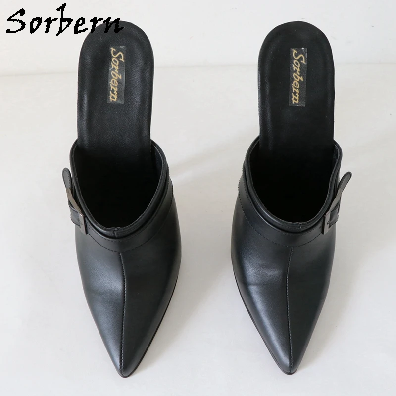 Sorbern Mature Pointed Toe Women Mules High Heel Pump Shoes Slip On Stilettos 16Cm Buckle Strap Size 9.5 Shoes Custom Colors