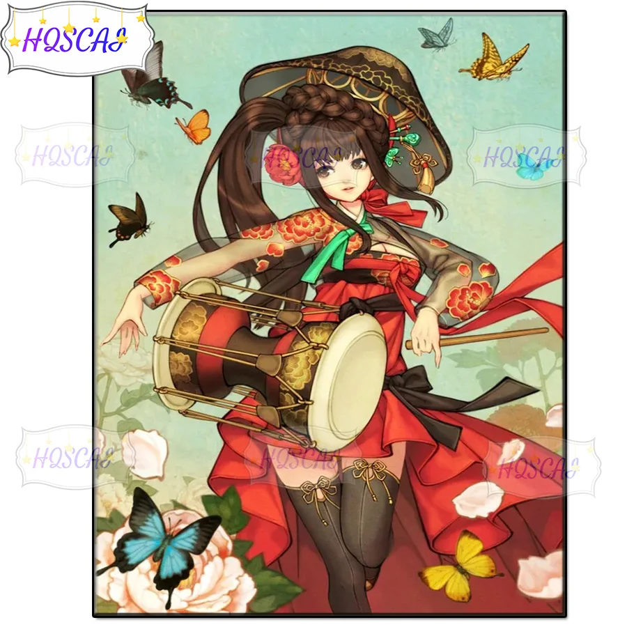 

5D Diy Cute japanese girl round diamond painting kit animal cross stitch mosaic diamond embroidery home decoration new year gift