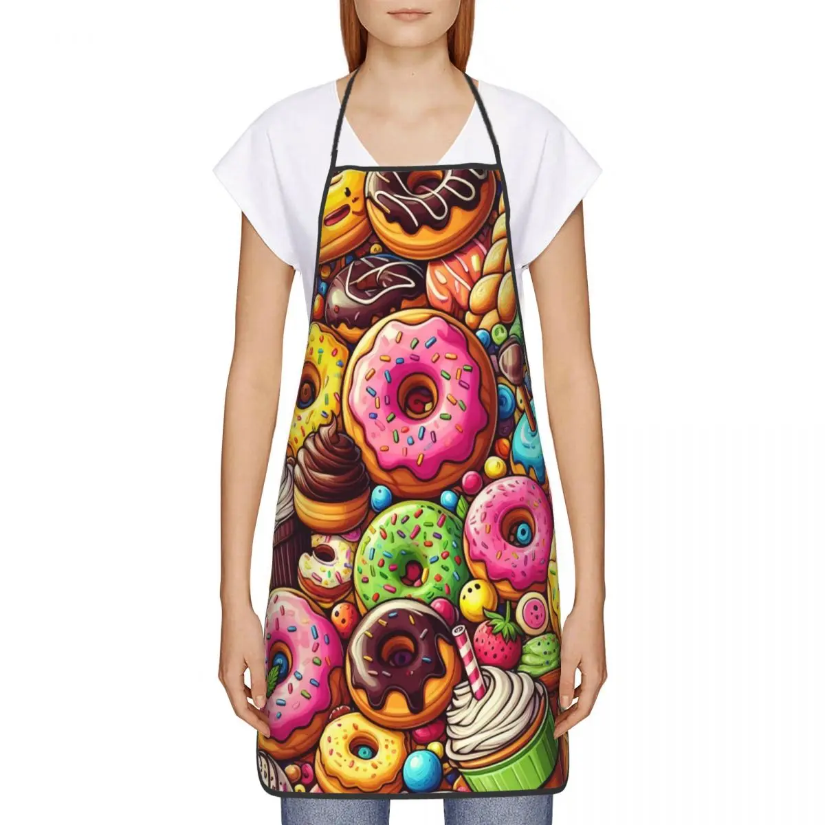 Custom Colorful Candy Donuts Pattern Aprons for Women Men Adult Unisex Kitchen Chef Bib Tablier Cuisine Cooking Baking Gardening