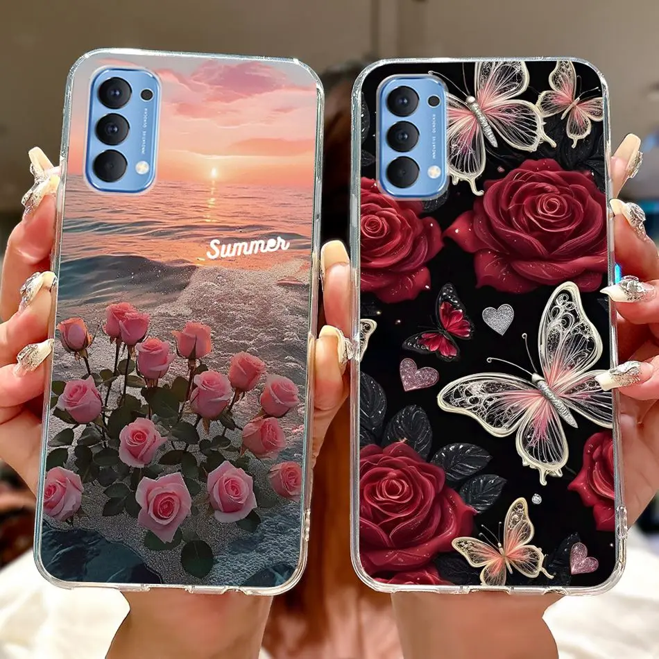 حافظة لهاتف OPPO Reno4 4Pro 4G أنيقة على شكل فراشة مزهّرة لهاتف oppo Reno4 Pro Reno 4 4G CPH2113 CPH2109 حافظة من السيليكون الناعم من البولي يوريثان