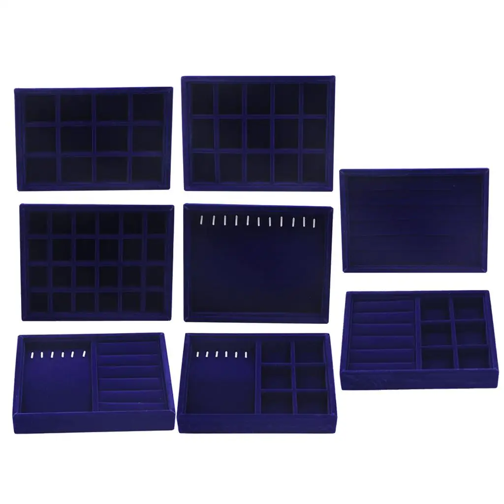 صينية مجوهرات مخملية متعددة الوظائف قابلة للتكديس لتخزين العرض