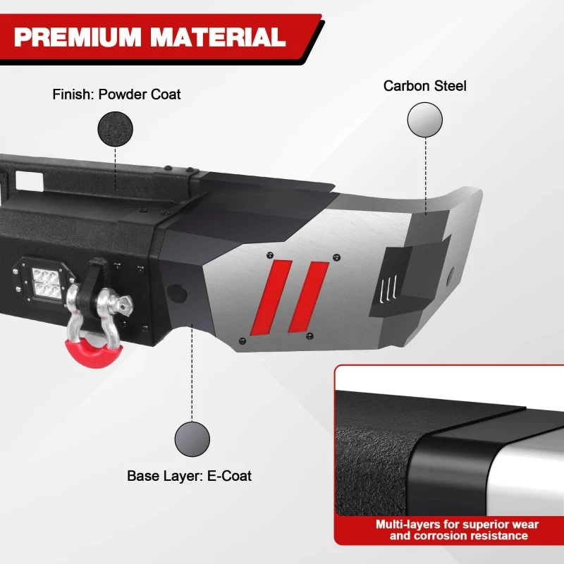 Universal Textured Black Pickup Front Bumper With Winch Plate D-Rings Fit 2019-2024 Pickup Trucks