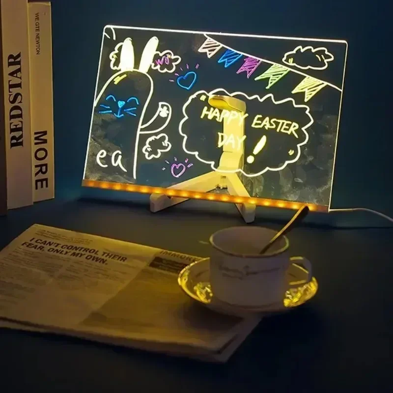 Hot Night Light อะคริลิคข้อความพร้อมขาตั้ง USB LED Erasable เด็กกระดานวาดภาพ Night Light สําหรับห้องนอน