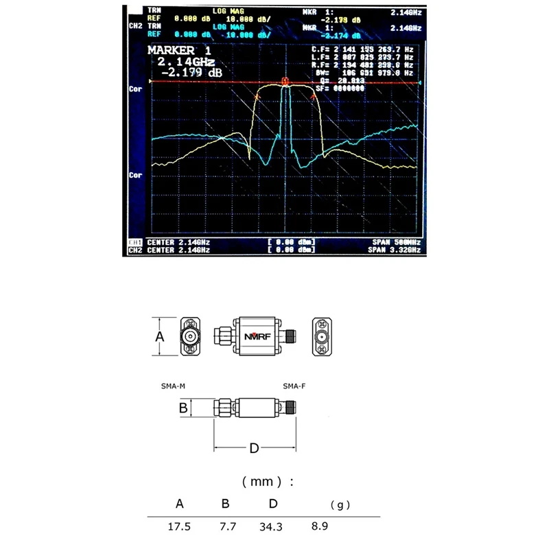 SMA 인터페이스가 있는 NMRF SAW 2140Mhz, 소음 감소, UMTS 1DB 통과 대역 신호 통과 필터, 1 개