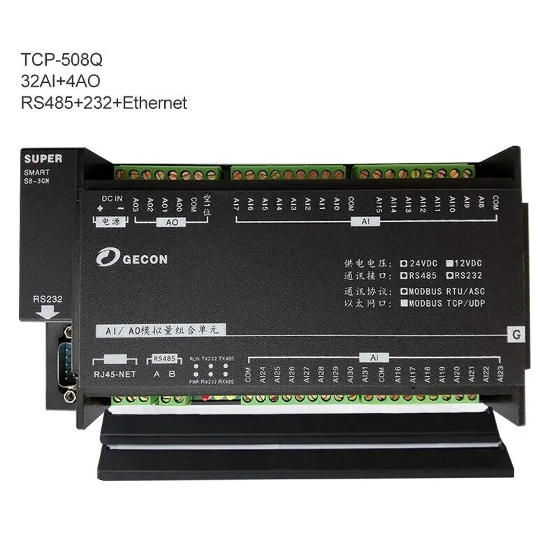 

TCP-508Q 32AI +4AO +RS485 +RS232 +Ethernet Data Acquisition IO Module For Modbus