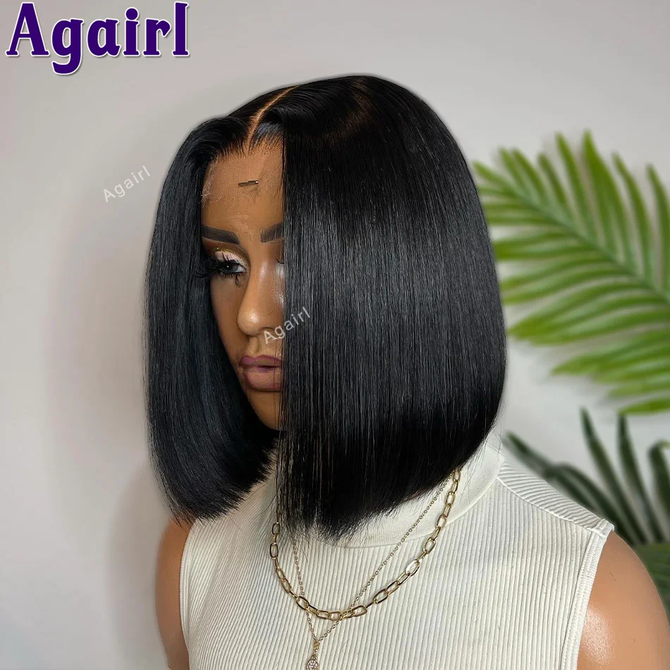 Wig rambut manusia Bob pendek renda depan lurus dengan kepadatan 180 Wig Bob Frontal renda 13x4 telah ditanami untuk wanita warna hitam