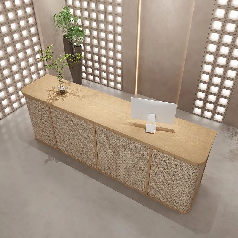 Lada recepcyjna do salonu kosmetycznego w stylu japońskim, lada do sklepu z akcesoriami do pielęgnacji uszu, meble z rattanu, model Casse JT40C