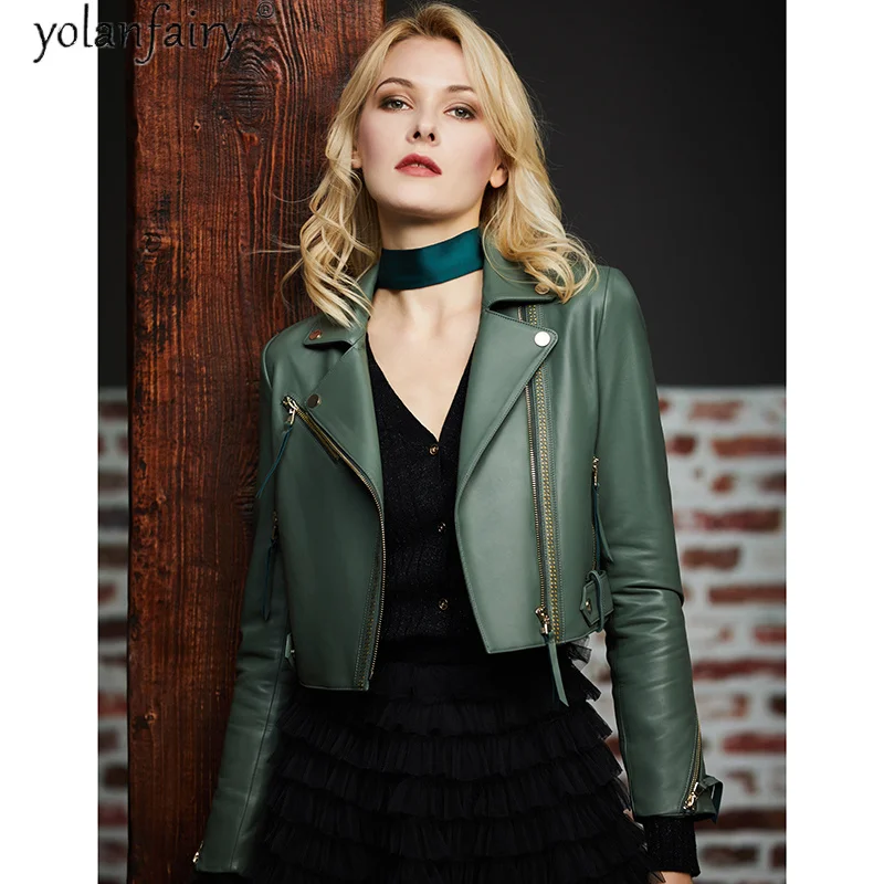 Sheepskin Coat Natural Female Genuine Leather Jacket Women Short Spring Fall Biker Motorcycle Leather Jackets 2023 Cuero Genuino