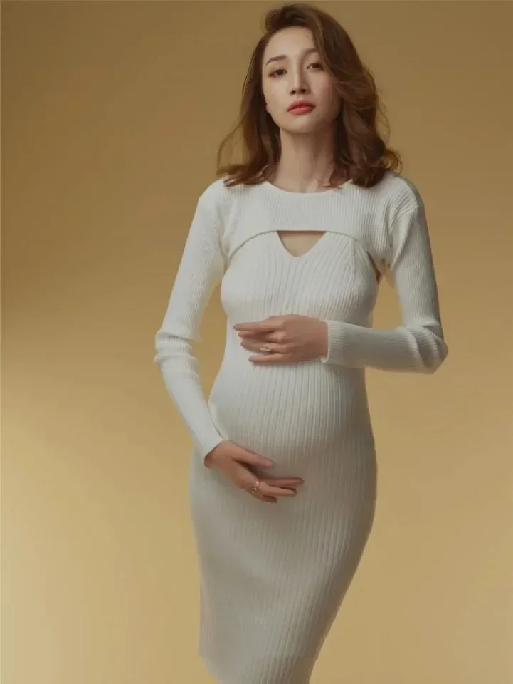 Vestido de maternidad de manga larga para mujer embarazada, ropa para fotografía, moda