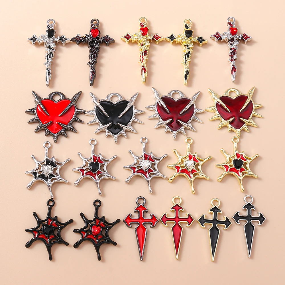 Leslie 5 Stück Retro Gothic Spinnennetz Herz Kreuz Charms für Schmuckherstellung Metall Steampunk Herz Anhänger DIY Ohrringe Halsketten – Detail 5