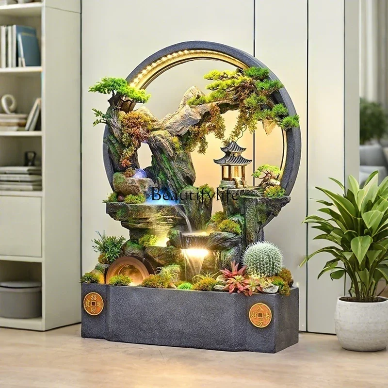 02-Waterfall flowing water landscape rockery water curtain wall landscaping store entrance lucky decoration ornament