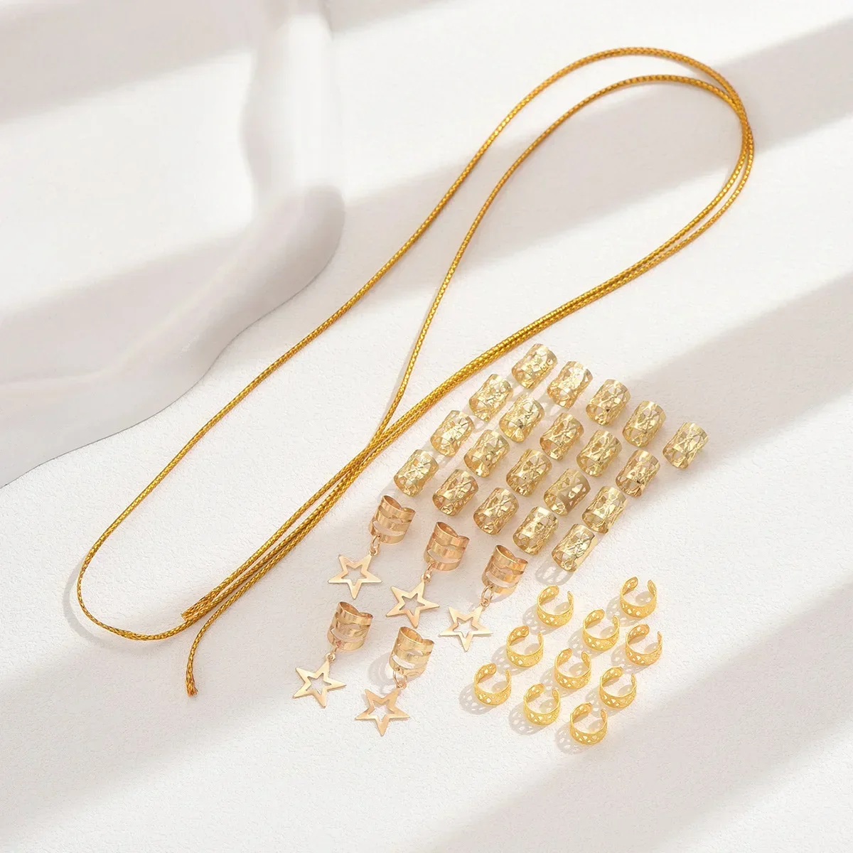 36 قطعة/الوحدة الذهب والفضة الخرز قابل للتعديل ضفائر الشعر الخرز خواتم الكفة كليب أنابيب للنساء الرجال مهرجان الموسيقى كول تصفيف الشعر