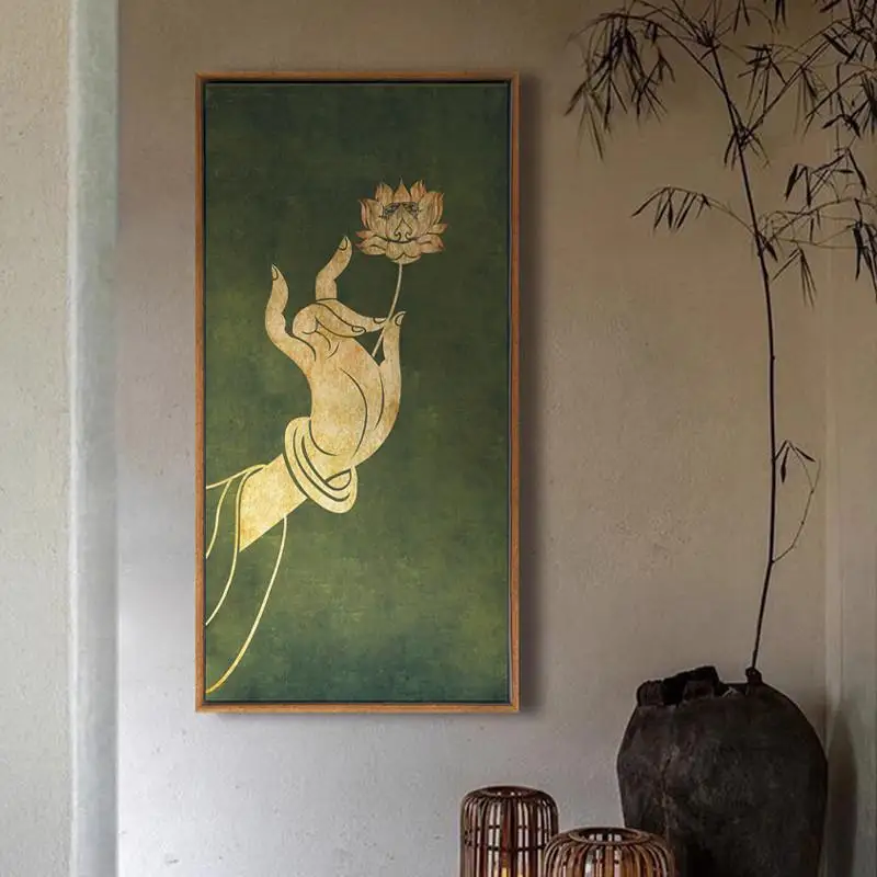DSA Zen Space Soft Decoration Mural Tea Art Bergamot Decorative Painting Buddhist Ancient Style Painting