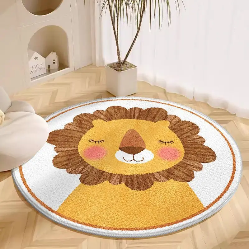 VIKAMA Flannel Round Rug with Cartoon Pattern - Study Chair, Living Room, Bedroom - Soundproof, Soft Carpet - Home Decoration