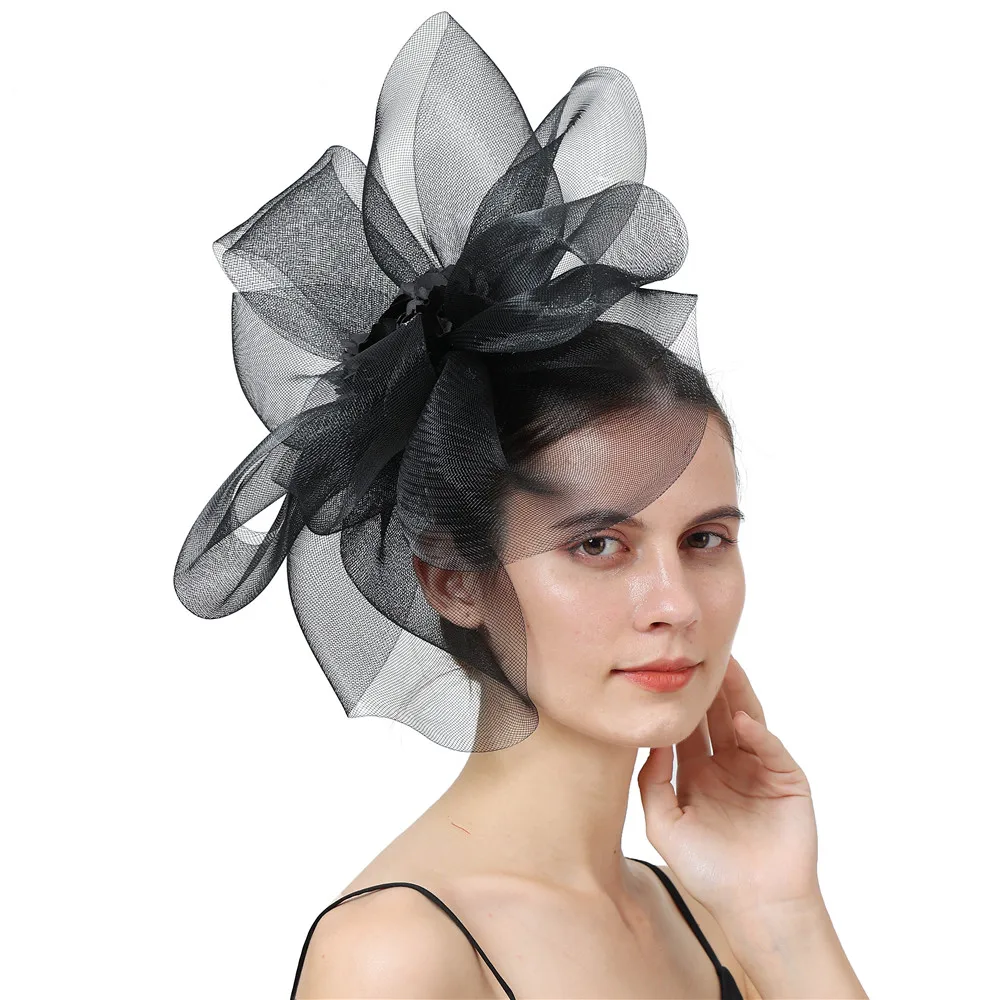 Lady Fascinators Flower Headband with Hair Clip Pillbox Hat Cocktail Tea Party Nice Headwear with Veil and Feather for Women