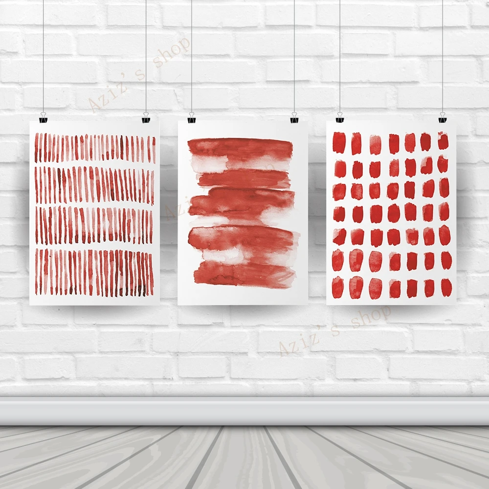 Abstract Art Red Poster Neutral Mid Century Watercolor Print Orange Minimalist Wall Art Canvas Painting Modern Living Room Decor