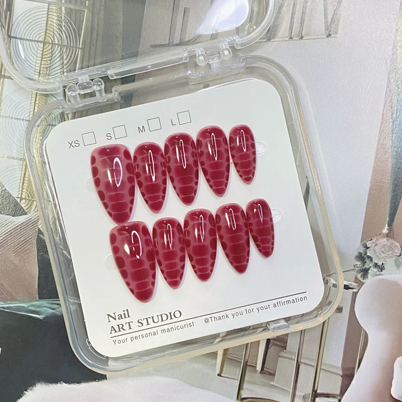 10Pcs Crocodile Skin Press on Nails Handmade Designs Reusable Acrylic Fake Nail Full Cover Almond Press ons Art Artificial Tips