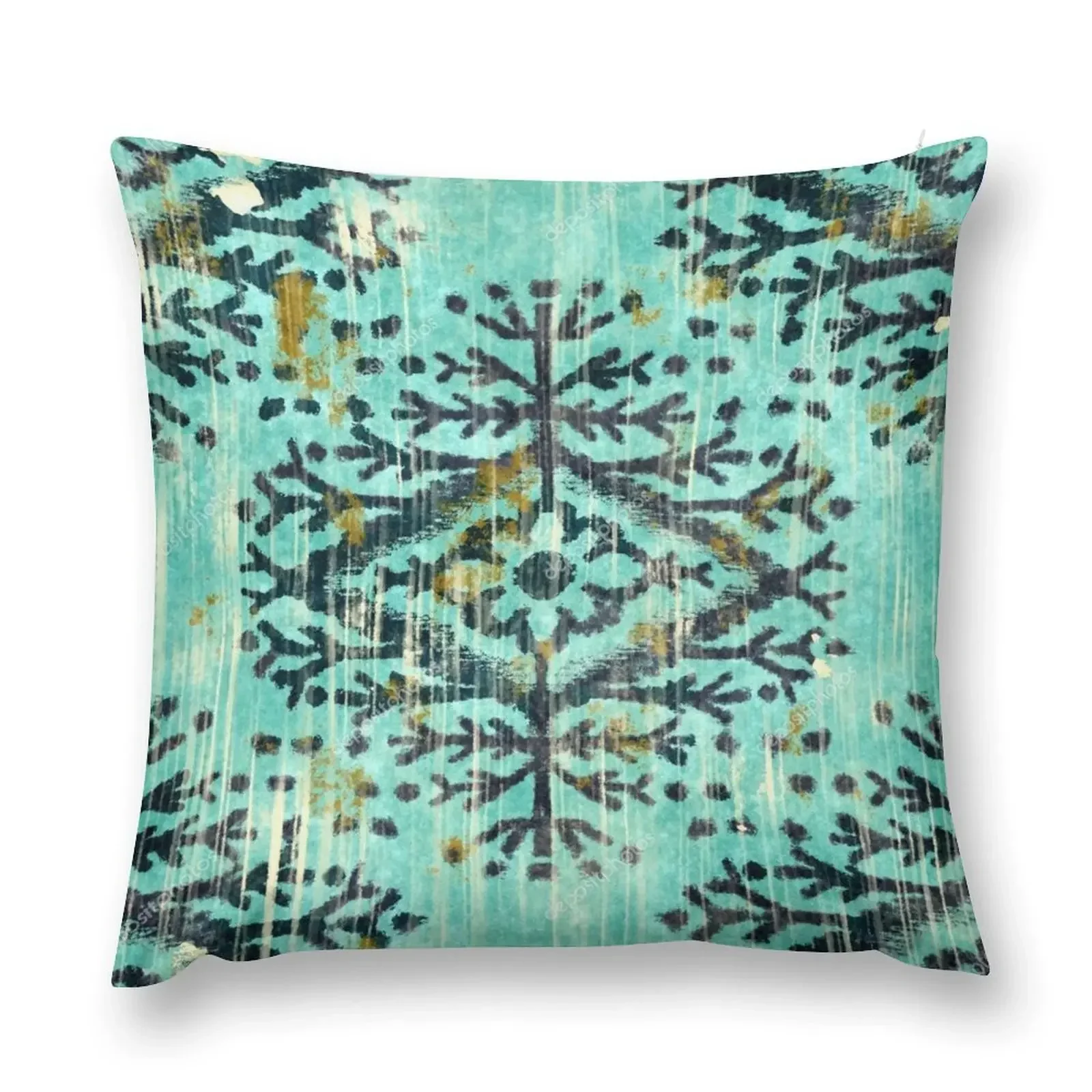 white blue turquise design symmetrical pattern traditional Throw Pillow ornamental pillows Custom Cushion Photo pillow