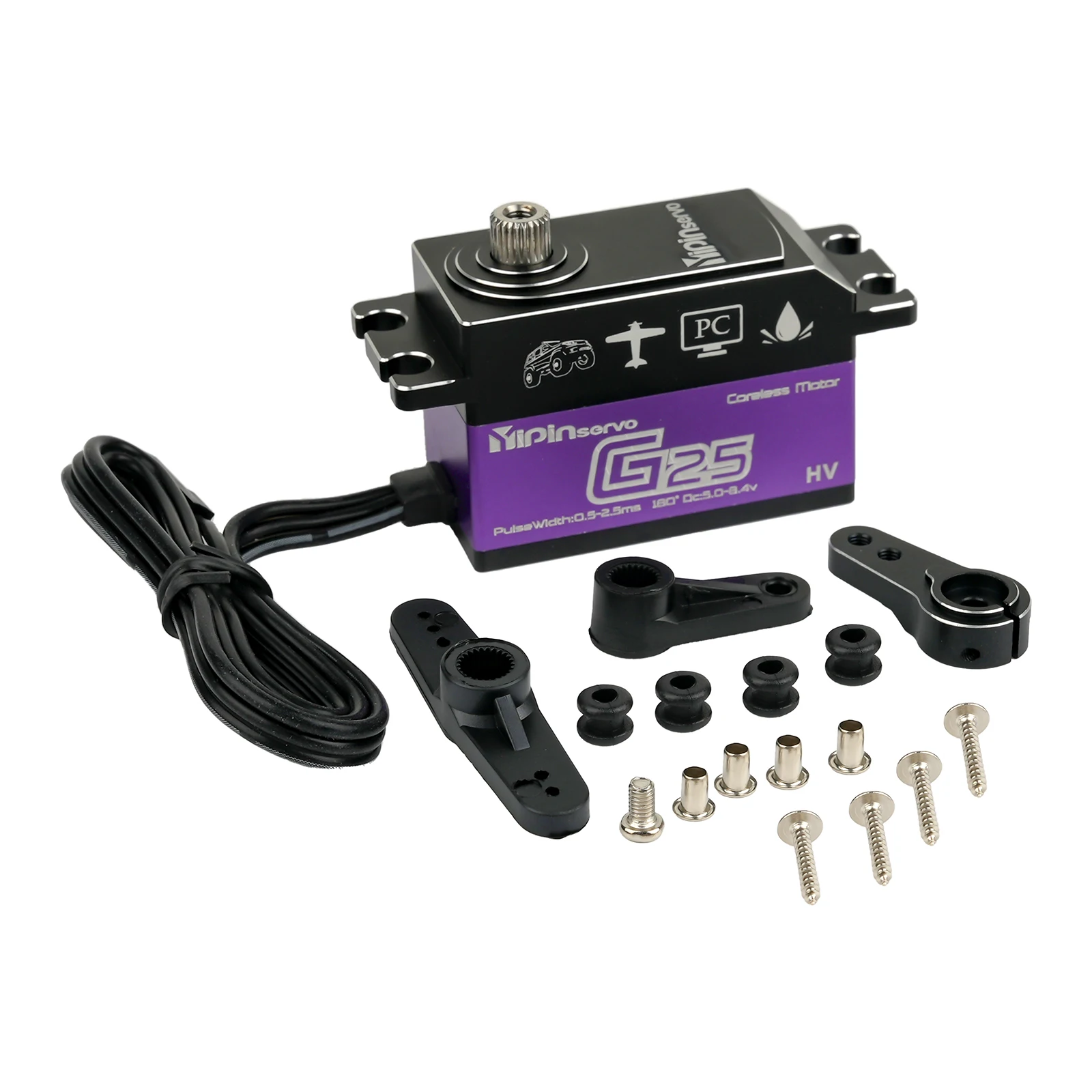 Servo digitale a corpo corto da 25 kg Funzioni di potenza da 180 gradi Motore coreless Servo completamente in metallo a coppia elevata Fai da te per auto robot Aereo