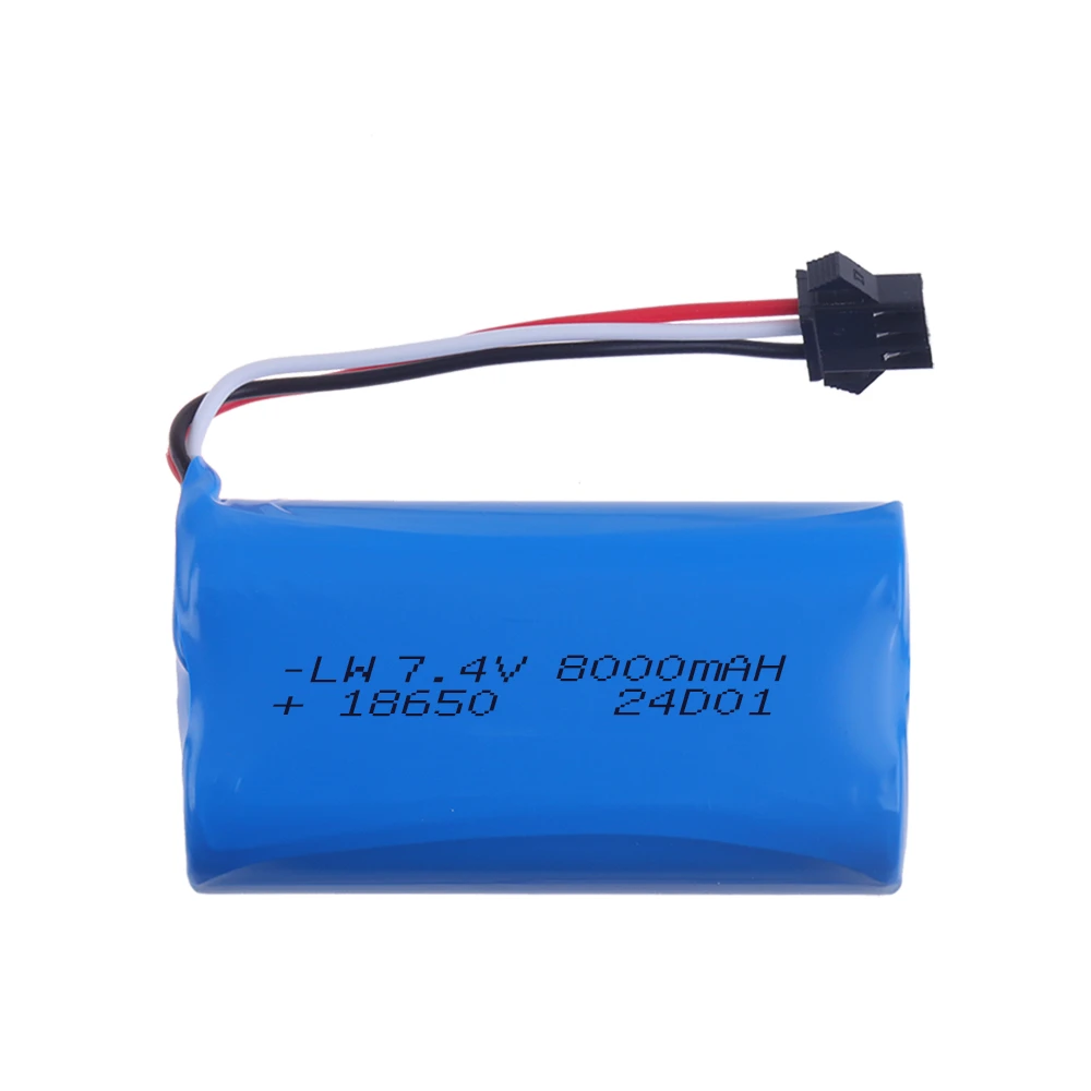 18650 Li-ion Battery 8000mAh 2S 7.4V Remote Control Car Battery For MN82 MN82S MN82Pro MN99S MN168 MN128 MN78 LC79, with SM-3P