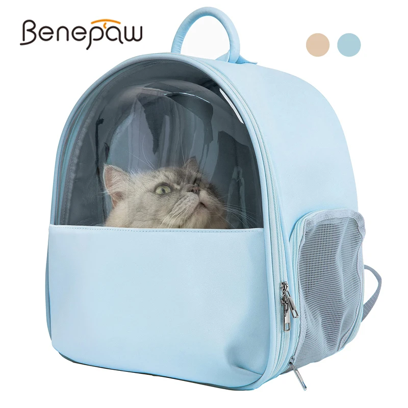 

Benepaw Leather Pet Backpack Travel Carrier for Small Cats Dogs Ventilated Design Foldable Safety Strap Portable Pet Bag