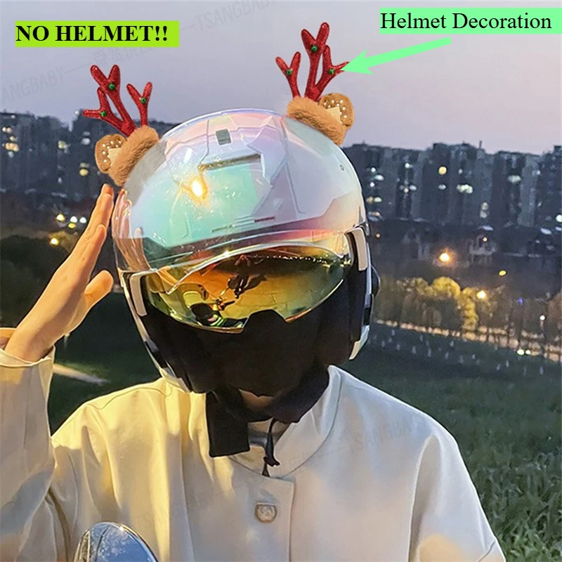 Detachable Christmas Fluffy Antler Helmet Ornaments Motorcycle Bicycle Helmet Ornaments Helmet Accessories A Pair Three Colors