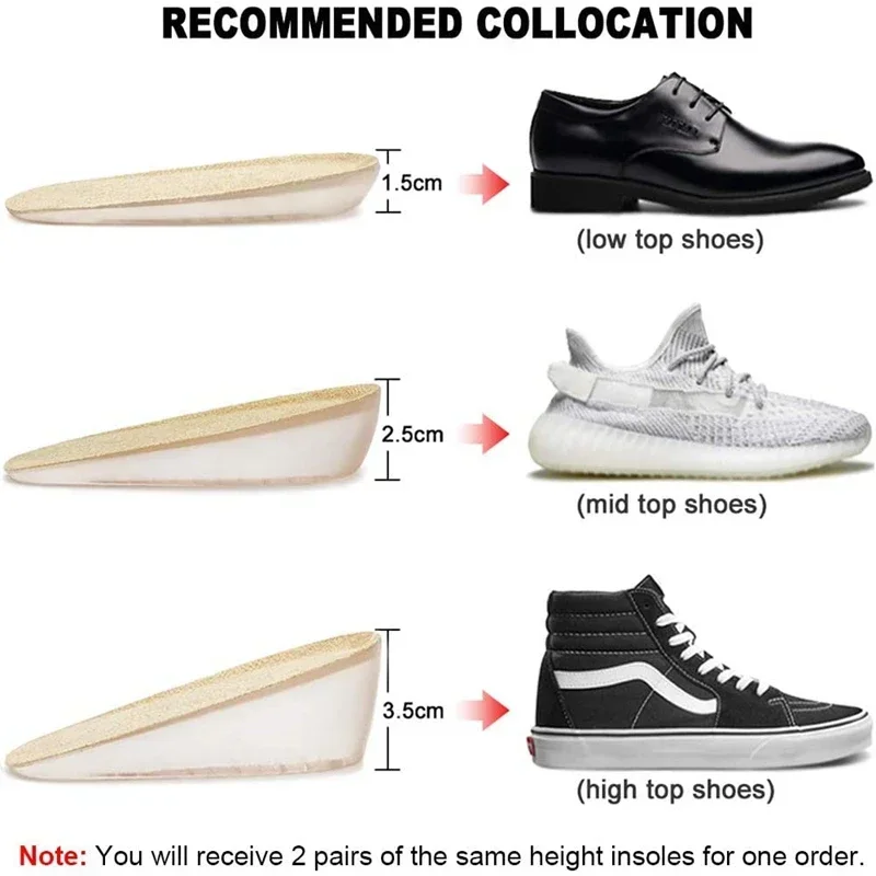 Gel Silicone Height Increase Insole Invisible Heel Lift Inserts Elastic Pads for Men & Women Shoe Foot Care Protector Cushion