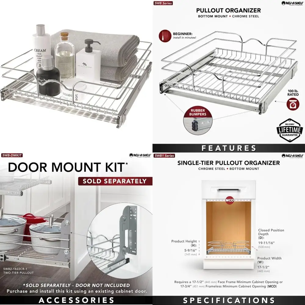 

Kitchen Cabinet Pullout Shelf Organizer with Slide Out Pantry Storage Basket, 18 x 20 Inches, Multiple Sizes Available