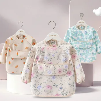 1PC Child Feeding Bib Waterproof Long Sleeve Apron Rice Pocket Feeding Blouse Toddler…