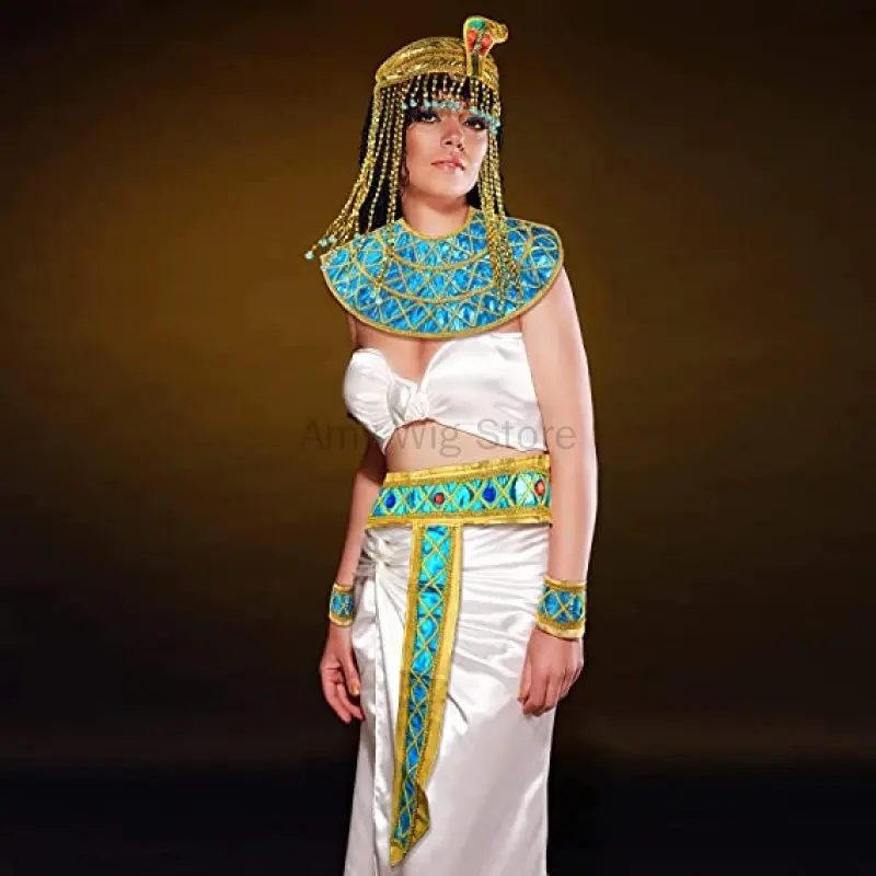 Cleopatra Jewelry Headpiece Snake Headpiece Adult Belt Collar Hat Set Halloween 4 pezzi accessori per costumi egiziani da donna