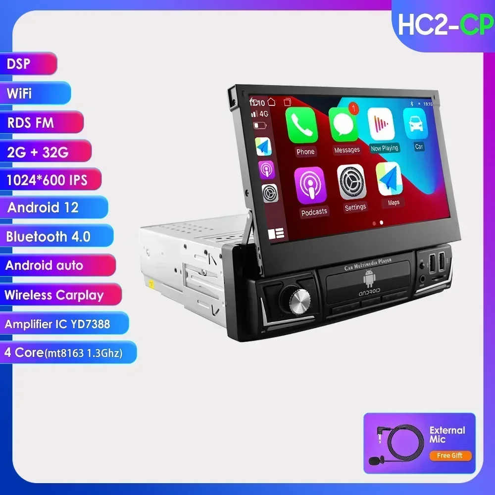 Quad-Core 2+32 Carplay Android 14 1Din Auto GPS Navigatie 7'' Universele Autoradio WiFi Bluetooth MP5 1 DIN Multimedia Speler RDS