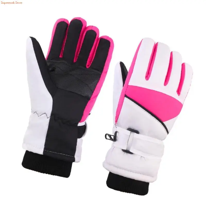 Q5WE قفازات الشتاء الدافئة للأطفال مزدوجة الطبقات ضد الرياح سبليت قفازات الأصابع التزلج الملحقات مع جزء اليد المعززة #2