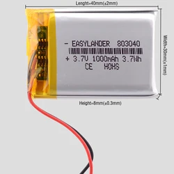 Silicone Wires Li-Ion Polymer Lithium Battery Lipo Batteries 803040 503040 502030 603048 503759 402030 602030 602530 102540