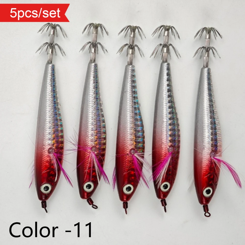 5pcs UV Horizontal Squid Jig 10.5cm Laser Holographic Body Wood Shrimp Luminous Realistic Egi Lure Sea Octopus Fishing Tackle view 5
