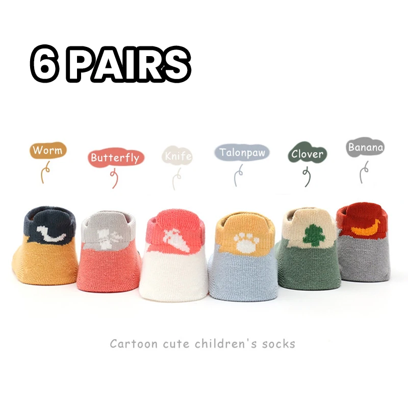 6 Pairs Cute Cartoon Animal Baby Slipper Socks, Boys' and Girls' Floor Socks, Trampoline Socks, Baby Walking Socks