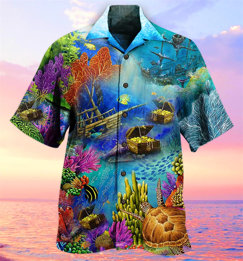 Colorful Chameleon Shirt For Men's Harajuku Casual Lapel Button Shirts Hawaiian Vacation Clothing 3d Printed Treasure Blouse