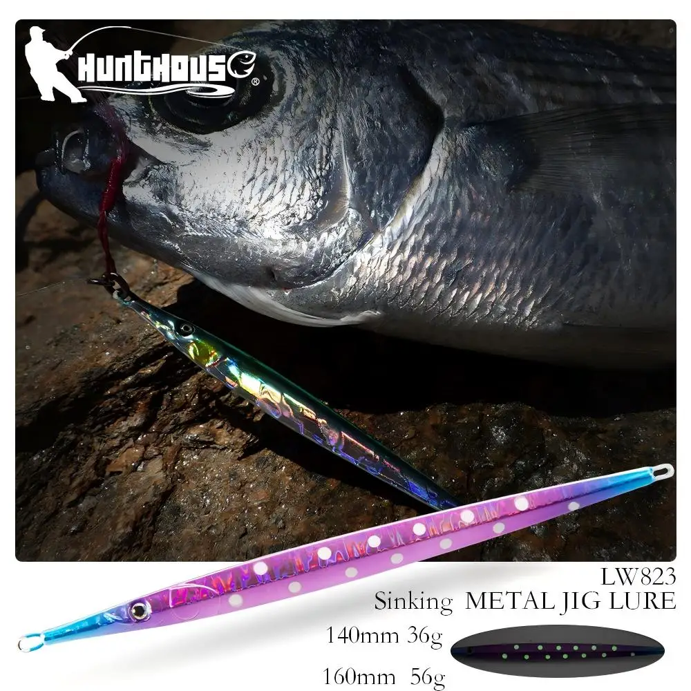 Hunthouse Metallnadel-Jigging-Angelköder, sinkender harter Köder, 140 mm/36 g, 160 mm/56 g, langsames Werfen, Salzwasser-Ufer für Thunfisch, Seebarsch