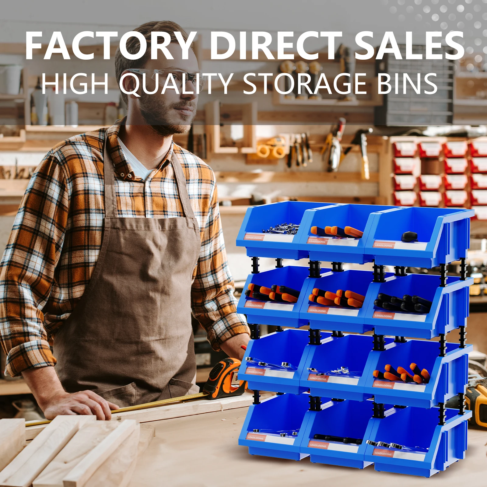 

12pcs Plastic Stackable Storage Bins, Parts Storage Organizer, Garage Storage Bins, Small Parts Container