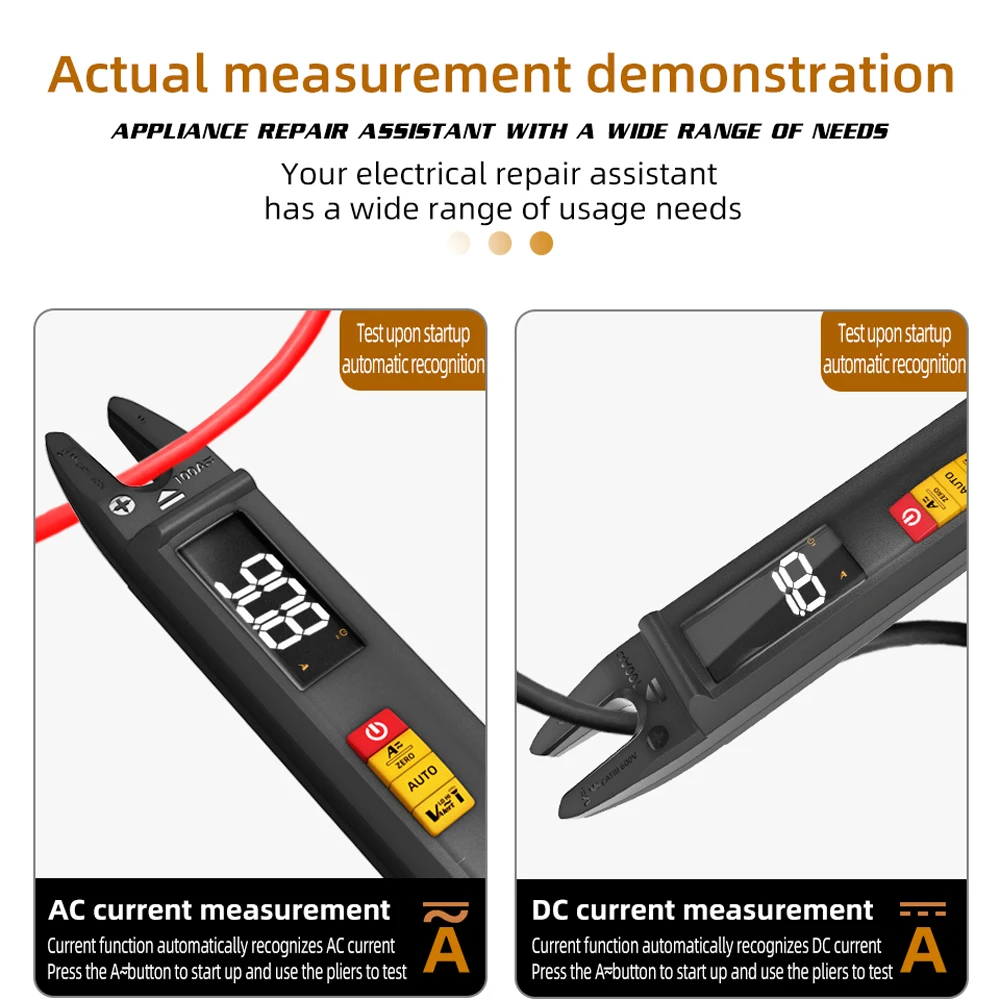 BSIDE U0 U1 Pinza amperimétrica digital, amperímetro profesional de CA 100 A CC, probador eléctrico de corriente OpenJaw T-RMS, multímetro automático