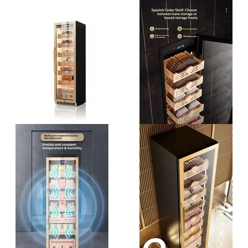 270L Cigar Humidor Cabinet WiFi Remote Control Dual Zone Constant Temp Humidity Air Cooled Cedar Wood Glass Display for Home