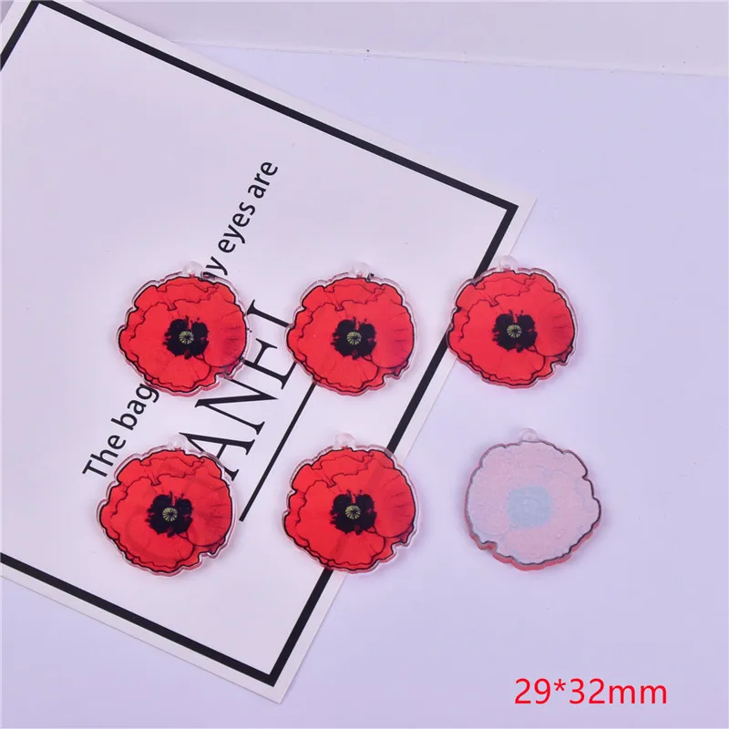 10pcs 29*32mm Poppy Flower Arcylic Charms for  Dangel Earring DIY  Jewelry Making Bulk Wholesale