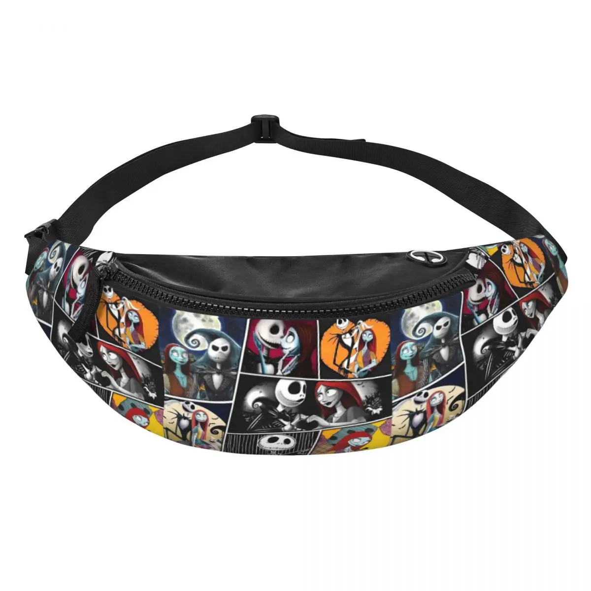 Custom Jack And Sally Collage Fanny Pack The Nightmare Before Christmas Crossbody Waist Bag for Camping Biking Phone Money Pouch